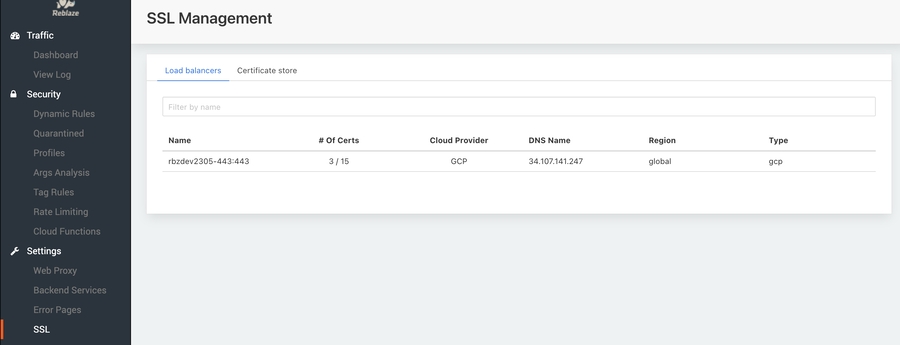 Fig. 1. Load balancers list